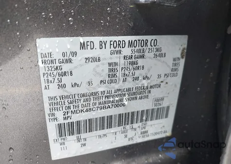 2009 Ford Edge Sel z USA, uszkodzony, nr VIN 2FMDK48C79BA70006